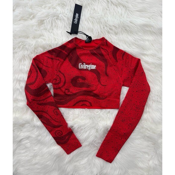 Civil Regime Tops - Civil Regime Red Chaos Kelly Seamless Long Sleeve Crop Top Size XS